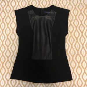 French Connection black leather detail peplum top
